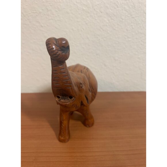 Vintage Wood Carved Elephant Figurine Trunk Up Brown - Picture 3 of 7